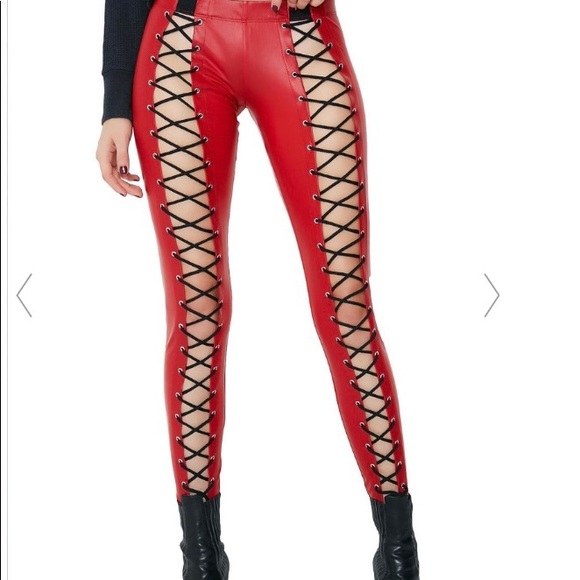 Red lace up leggings Clearance